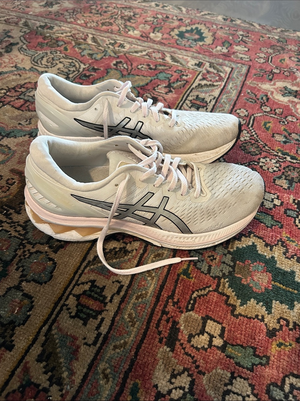 ASICS Women's Running Sneakers in Light Gray with Pink Laces
